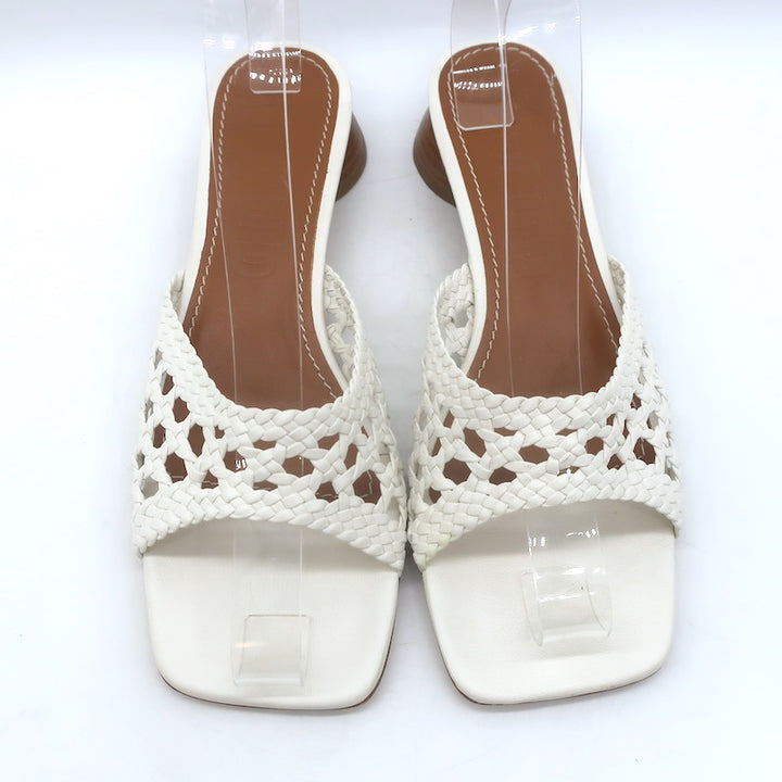 STAUD Simone Crochet Leather Slide Sandals White Size 38