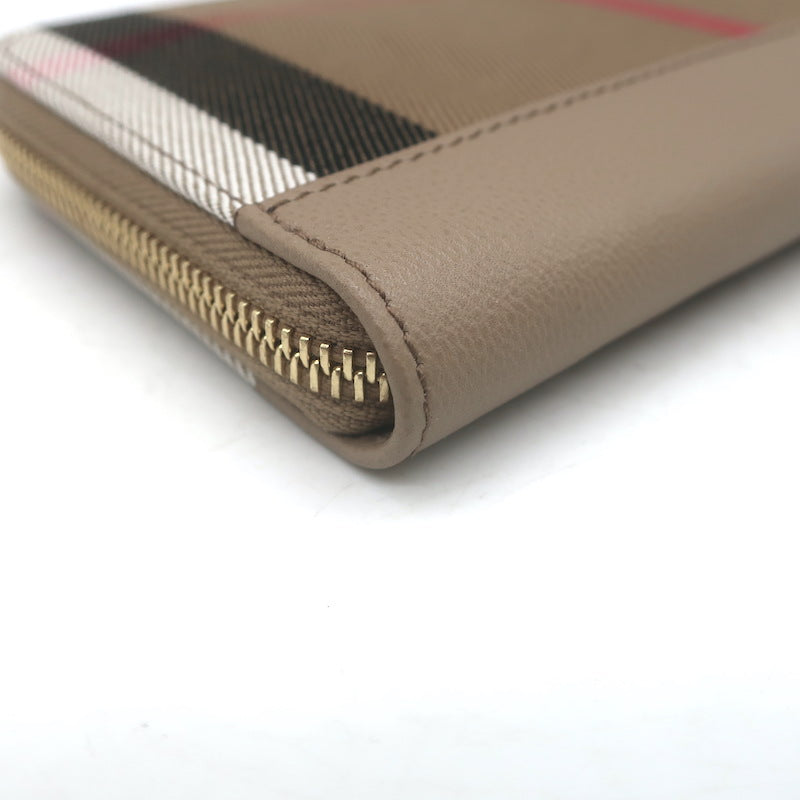 Burberry House Check Large Zip Around Wallet Chestnut Beige NEW