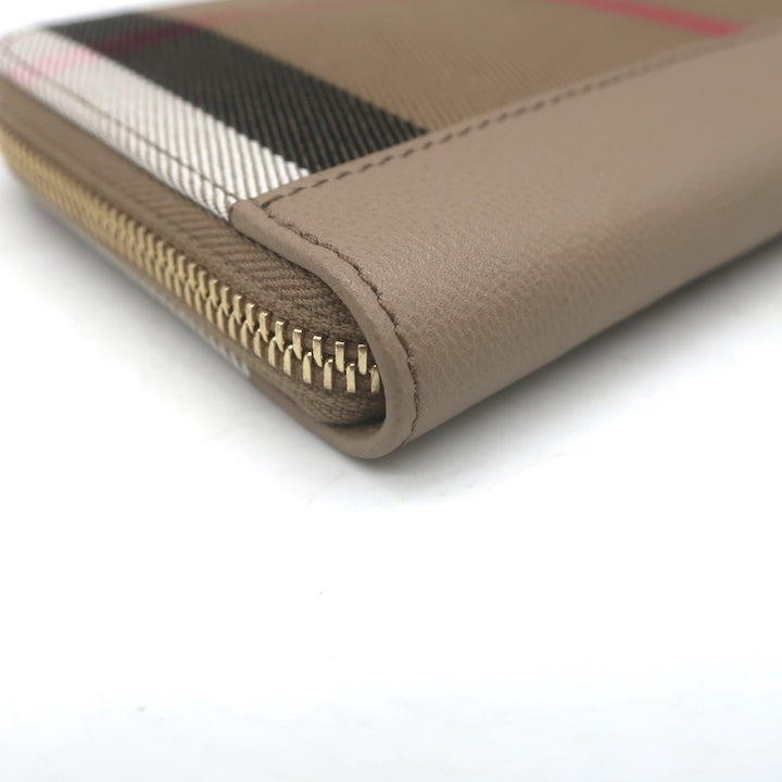 Burberry House Check Large Zip Around Wallet Chestnut Beige NEW