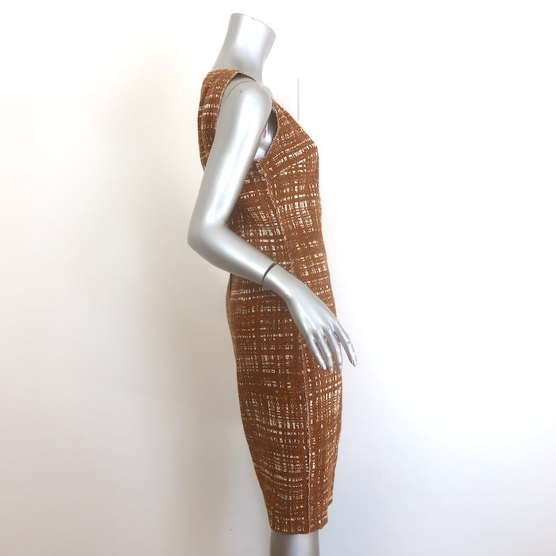 Prada Tweed Sleeveless Sheath Dress Brown Cotton-Linen Size 42