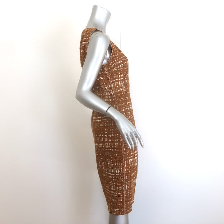 Prada Tweed Sleeveless Sheath Dress Brown Cotton-Linen Size 42