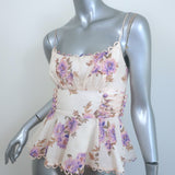 Zimmermann Rosa Laced Peplum Tank Top Cream Floral Print Linen Size 0