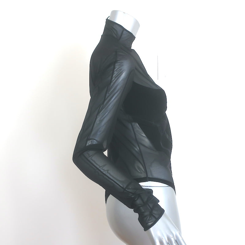 Wolford x Mugler Flock Shaping Bodysuit Black Velvet &amp; Mesh Size Medium NEW