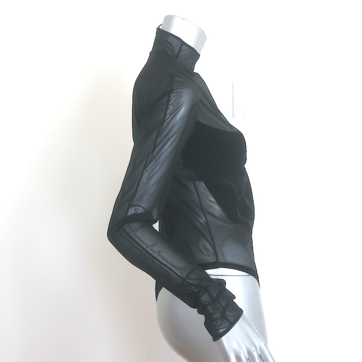 Wolford x Mugler Flock Shaping Bodysuit Black Velvet &amp; Mesh Size Medium NEW