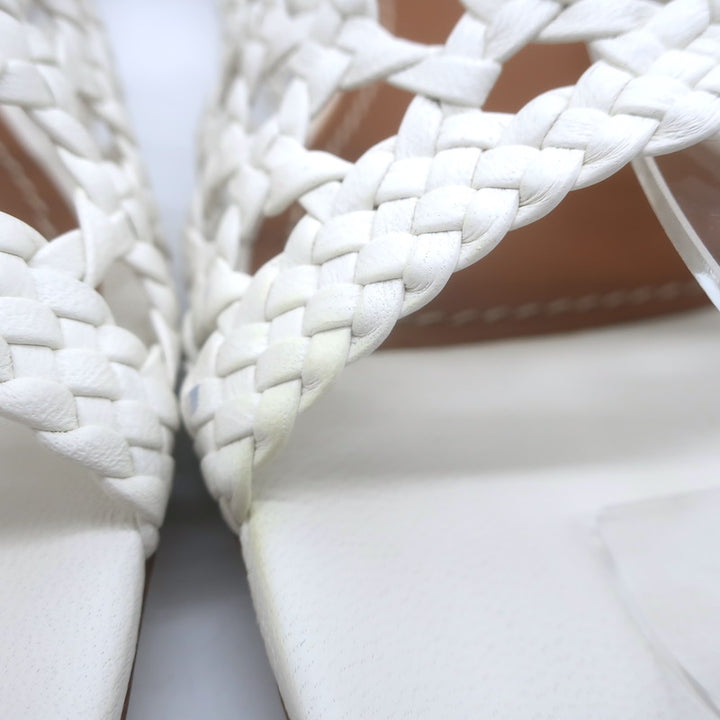 STAUD Simone Crochet Leather Slide Sandals White Size 38