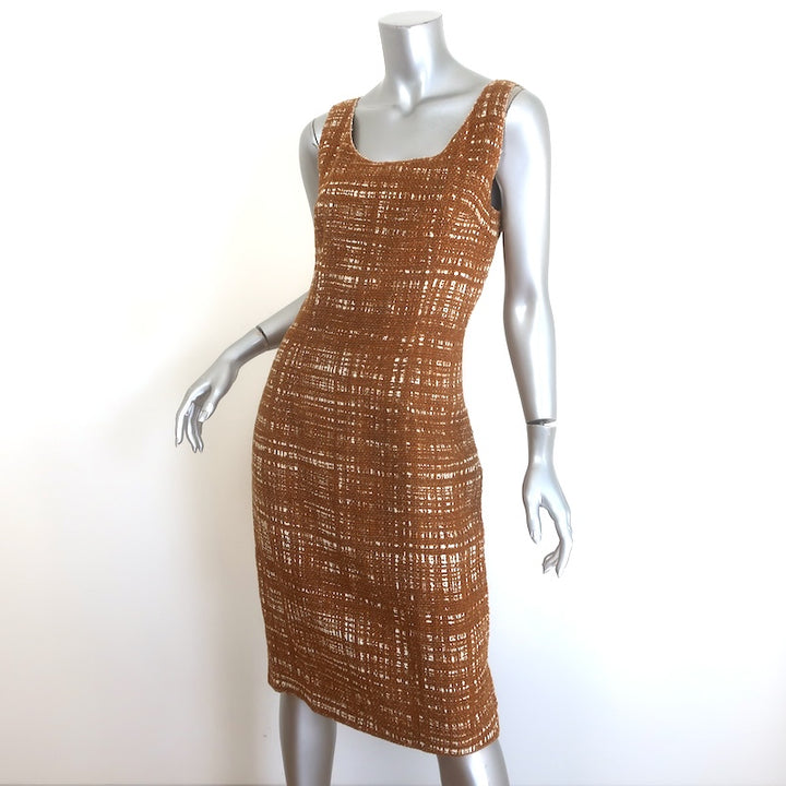 Prada Tweed Sleeveless Sheath Dress Brown Cotton-Linen Size 42