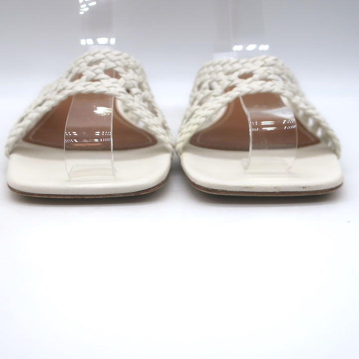 STAUD Simone Crochet Leather Slide Sandals White Size 38