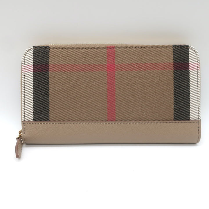 Burberry House Check Large Zip Around Wallet Chestnut Beige NEW
