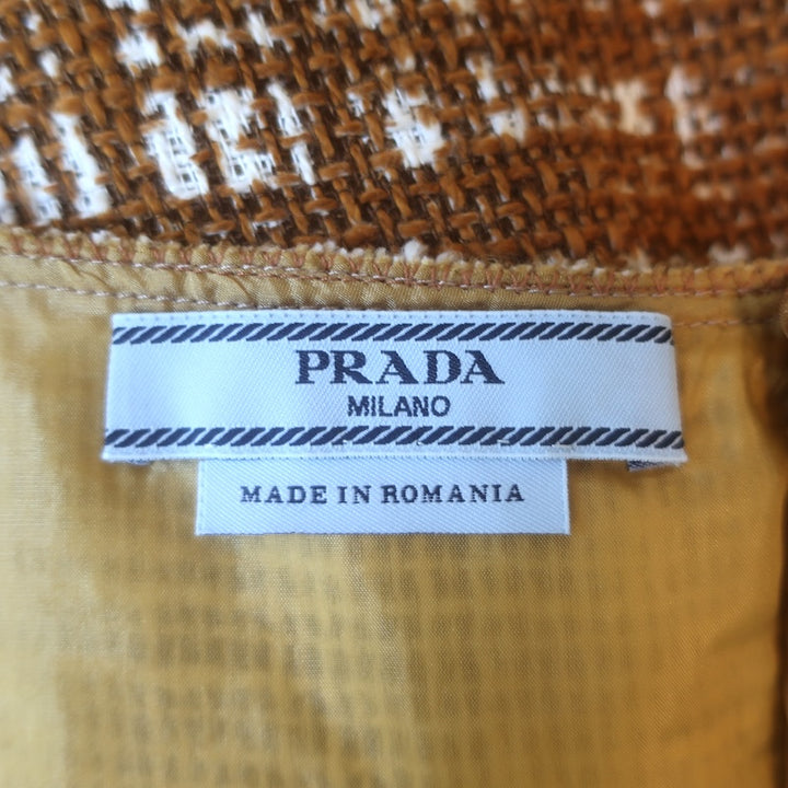 Prada Tweed Sleeveless Sheath Dress Brown Cotton-Linen Size 42