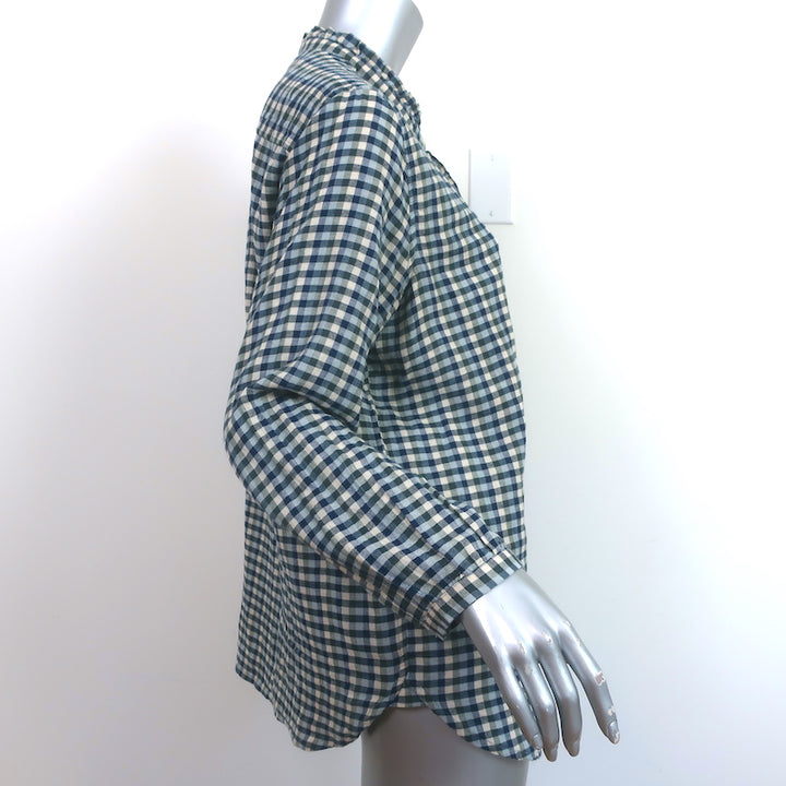 Trovata Birds of Paradis Helena Ruffle-Trim Shirt Blue Bluff Check Size Large