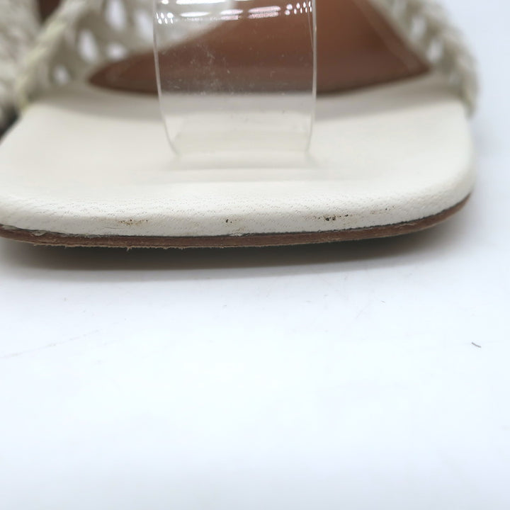 STAUD Simone Crochet Leather Slide Sandals White Size 38