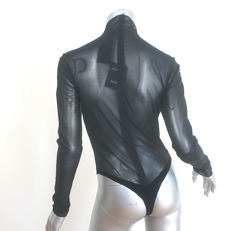 Wolford x Mugler Flock Shaping Bodysuit Black Velvet &amp; Mesh Size Medium NEW