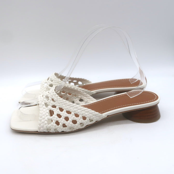 STAUD Simone Crochet Leather Slide Sandals White Size 38