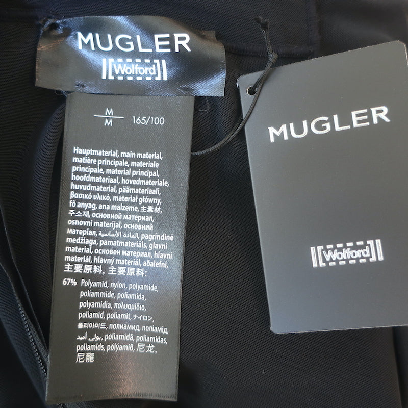 Wolford x Mugler Flock Shaping Bodysuit Black Velvet &amp; Mesh Size Medium NEW