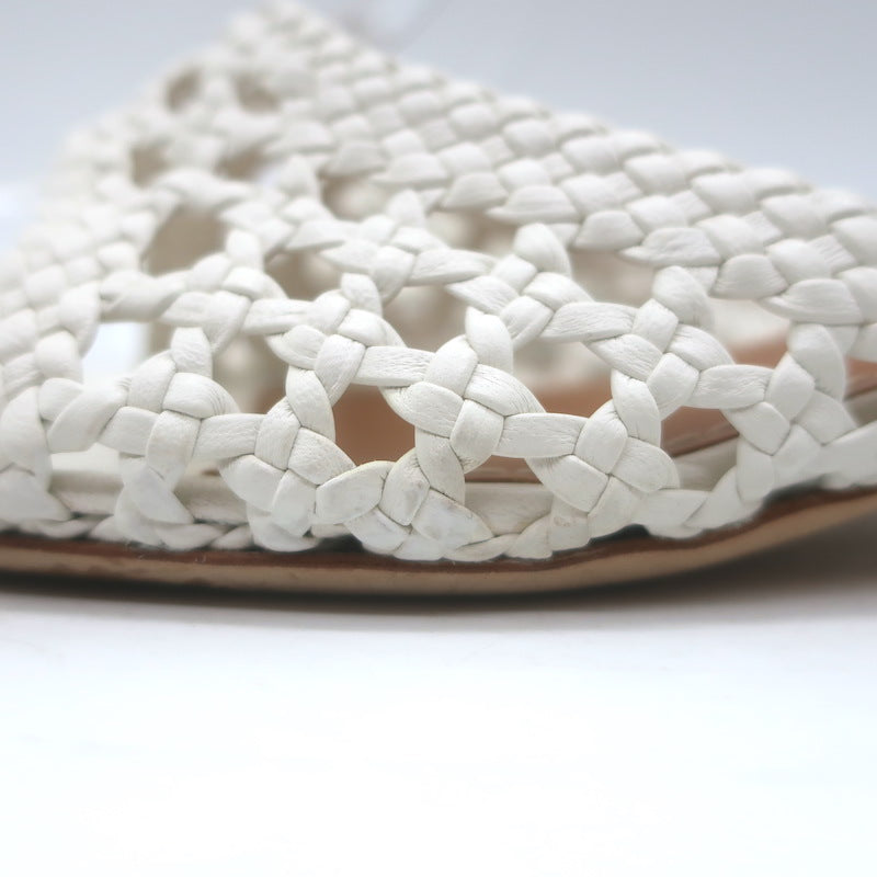 STAUD Simone Crochet Leather Slide Sandals White Size 38