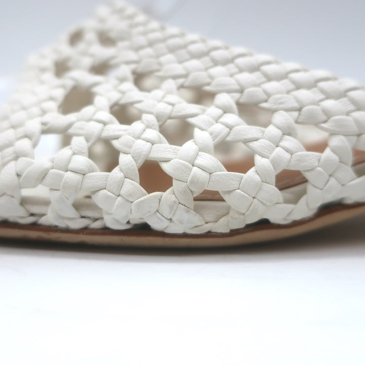STAUD Simone Crochet Leather Slide Sandals White Size 38