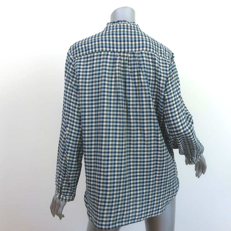 Trovata Birds of Paradis Helena Ruffle-Trim Shirt Blue Bluff Check Size Large