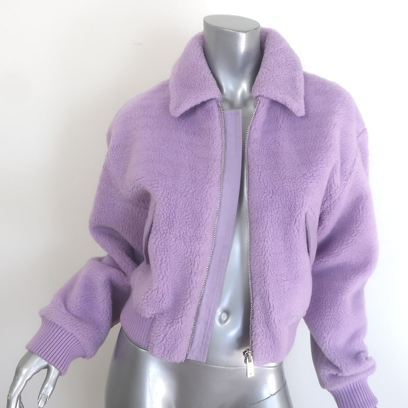 Tibi Gus Faux Shearling Cropped Jacket Lavender Size Medium