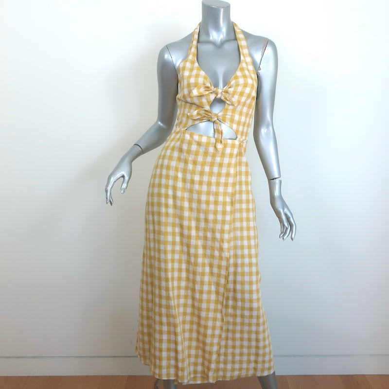 Reformation Amalfi Tie-Front Wrap Dress Yellow Gingham Size Extra Smal Celebrity Owned Reformation Amalfi Tie-Front Wrap Dress Yellow Gingham Size Extra Smal Celebrity Owned
