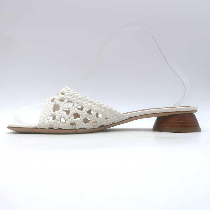 STAUD Simone Crochet Leather Slide Sandals White Size 38