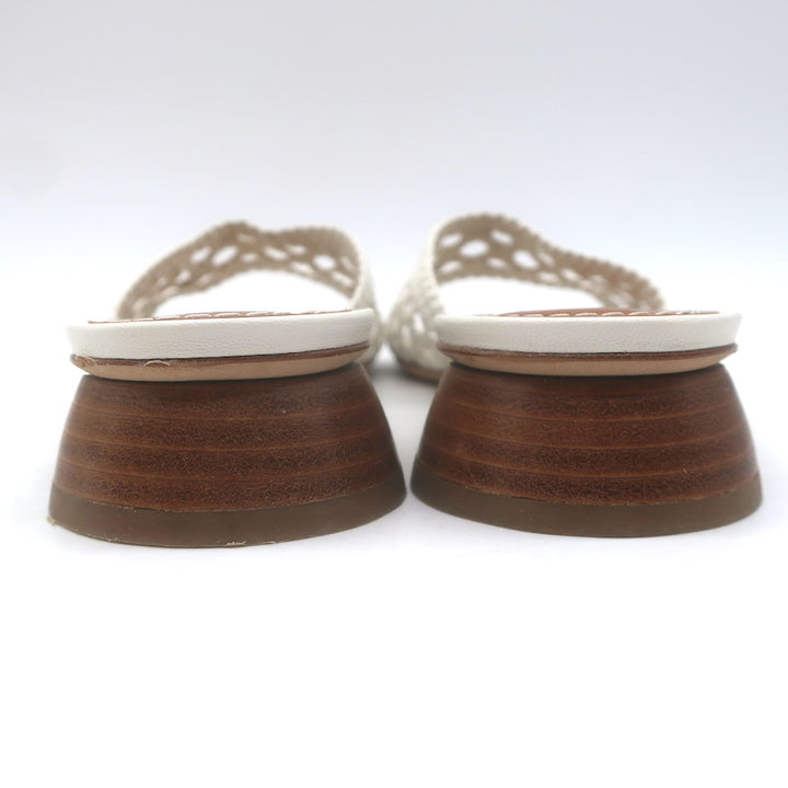 STAUD Simone Crochet Leather Slide Sandals White Size 38