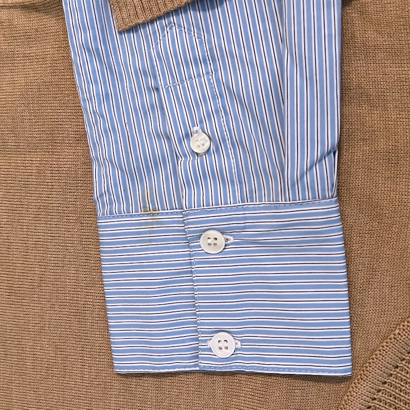 Veronica Beard Mixed Media Sweater Beri Camel Wool &amp; Blue Striped Size Medium