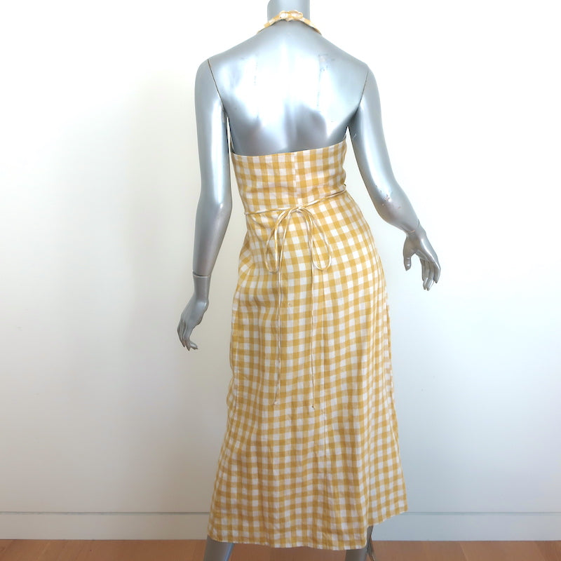 Reformation Amalfi Tie-Front Wrap Dress Yellow Gingham Size Extra Small NEW