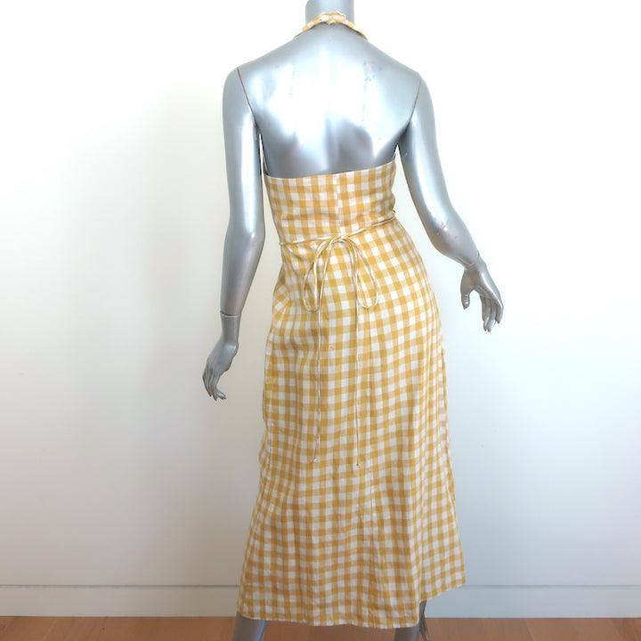 Reformation Amalfi Tie-Front Wrap Dress Yellow Gingham Size Extra Small NEW