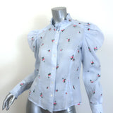 Isabel Marant Utah Floral-Embroidered Puff Sleeve Blouse Light Blue Size 36