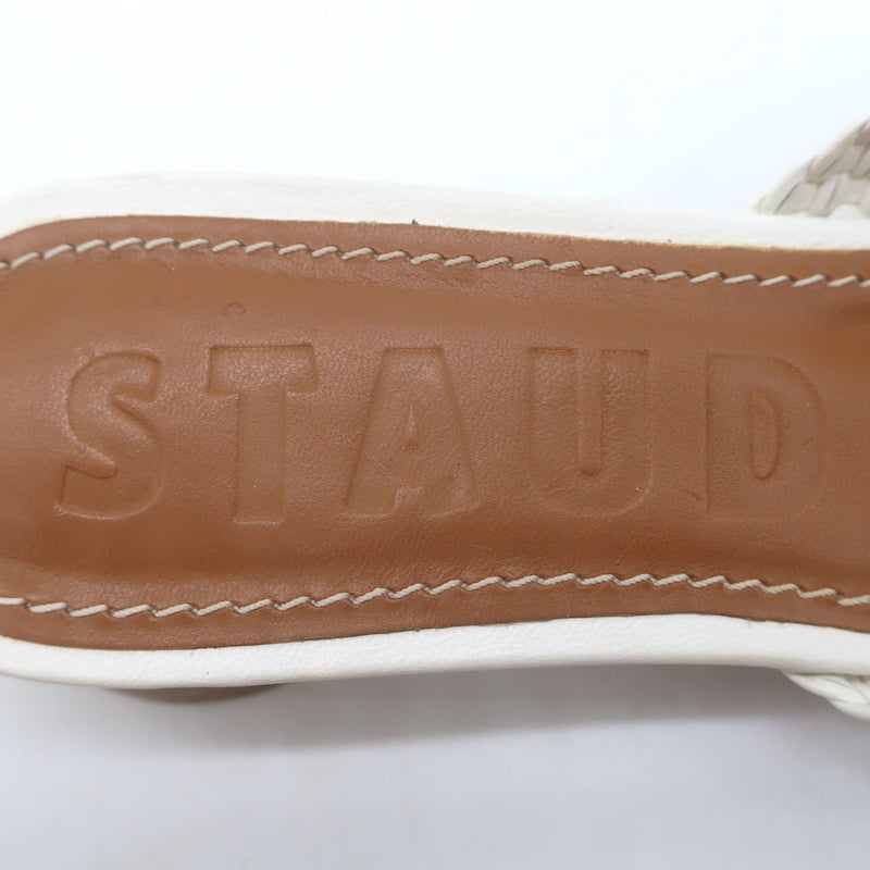 STAUD Simone Crochet Leather Slide Sandals White Size 38