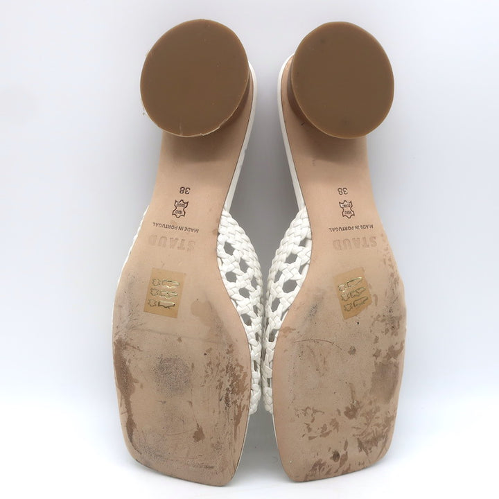 STAUD Simone Crochet Leather Slide Sandals White Size 38