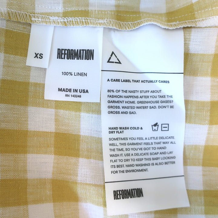Reformation Amalfi Tie-Front Wrap Dress Yellow Gingham Size Extra Small NEW