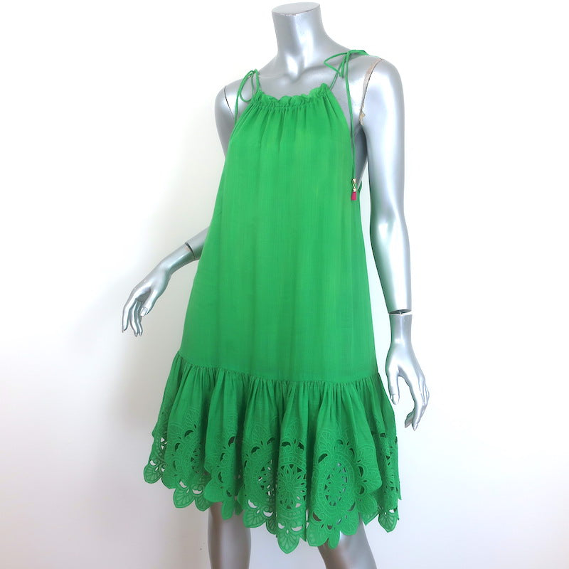 Zimmermann Teddy Broderie Anglaise Mini Dress Green Ramie Size 0P