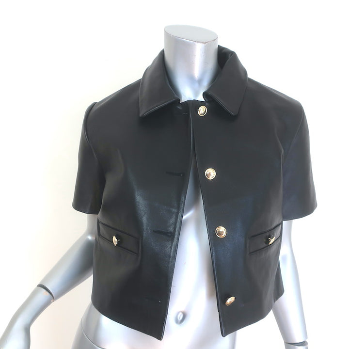 Maje Leather Cropped Short Sleeve Jacket Black Size 36