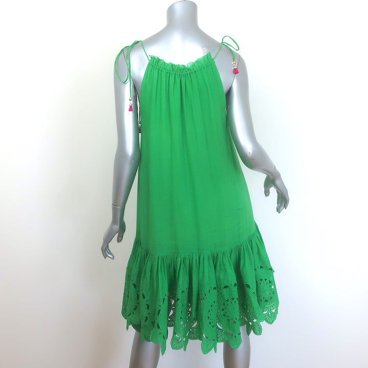 Zimmermann Teddy Broderie Anglaise Mini Dress Green Ramie Size 0P