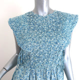 SEA Ida Smocked Midi Dress Blue Floral Print Cotton Size Small