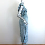 SEA Ida Smocked Midi Dress Blue Floral Print Cotton Size Small