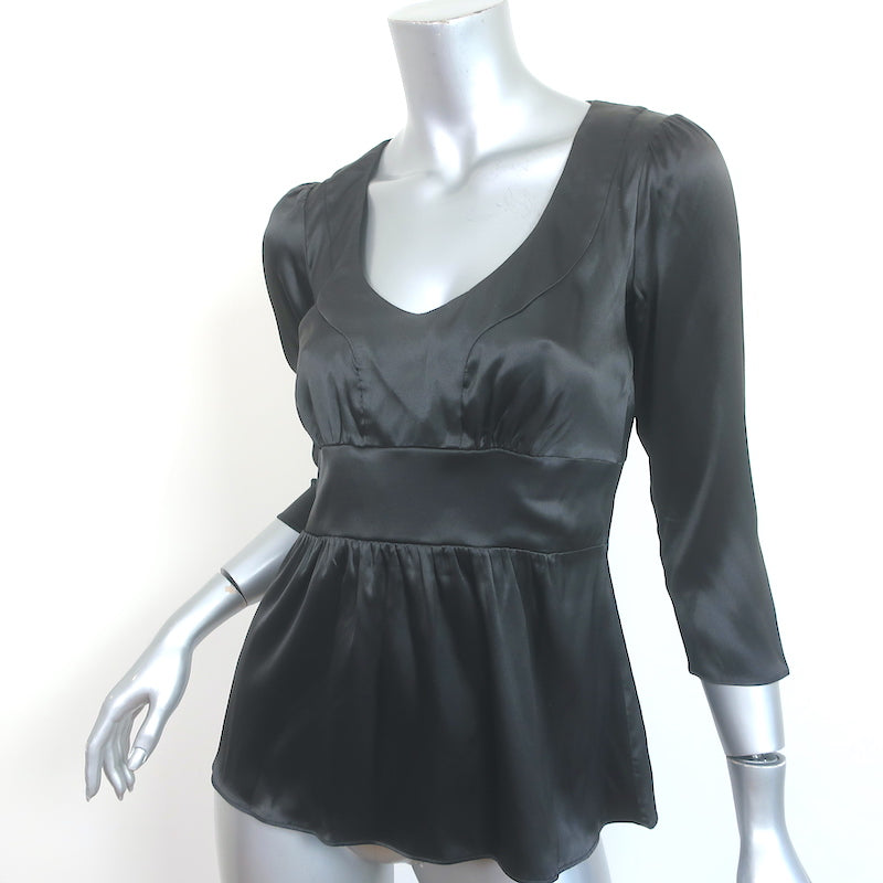 Etro Blouse Black Stretch Silk Satin Size 40