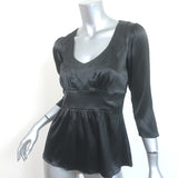 Etro Blouse Black Stretch Silk Satin Size 40