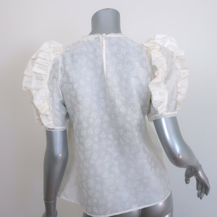 Ulla Johnson Aria Puff Sleeve Top Cream Floral Print Organza Size 2