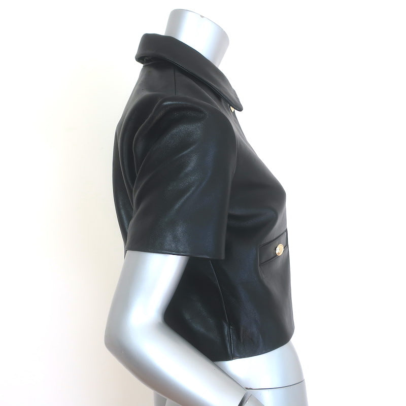 Maje Leather Cropped Short Sleeve Jacket Black Size 36