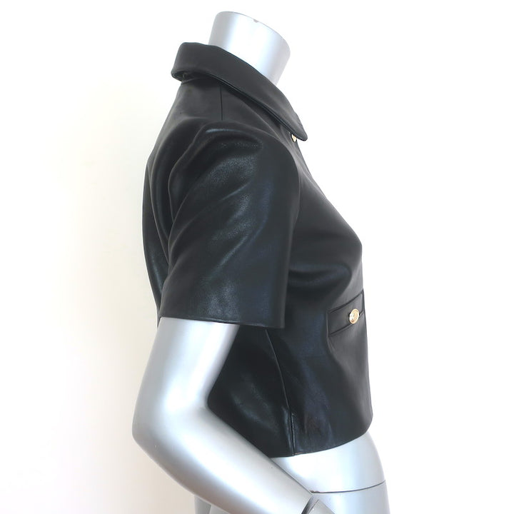 Maje Leather Cropped Short Sleeve Jacket Black Size 36