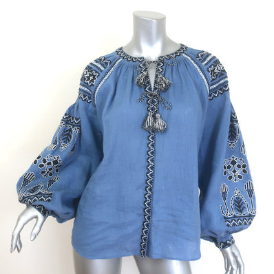 Vita Kin Shedever Embroidered Tassel-Tie Blouse Blue 