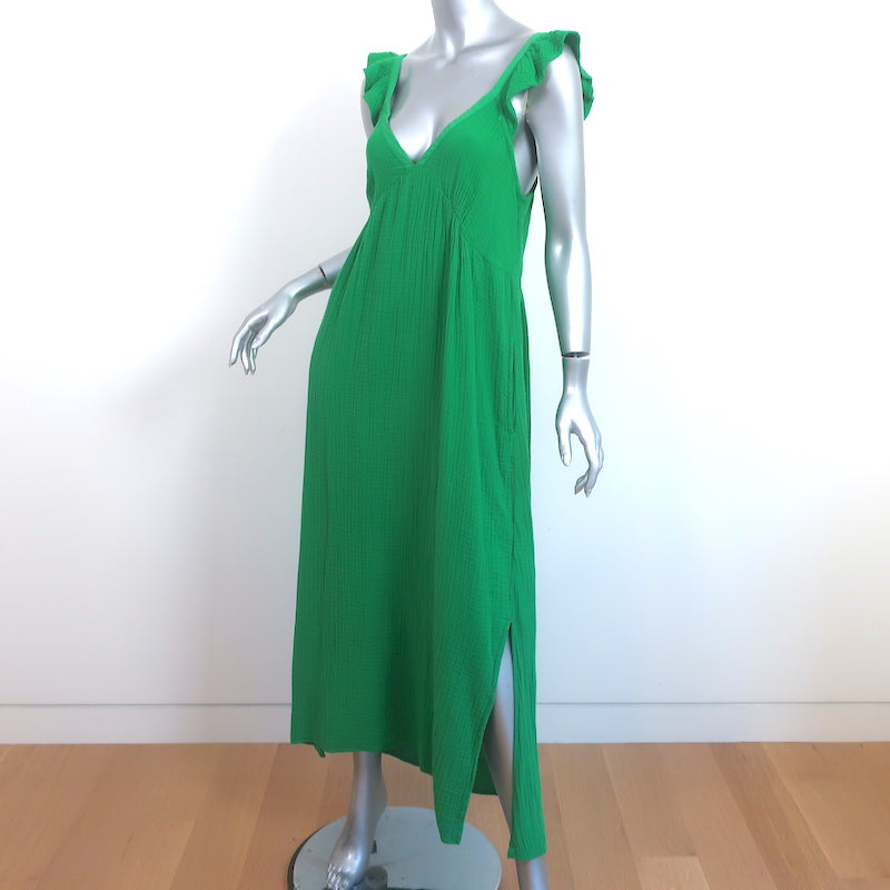 Xirena Leyla Ruffle Strap Maxi Dress Green Cotton Gauze Size Medium