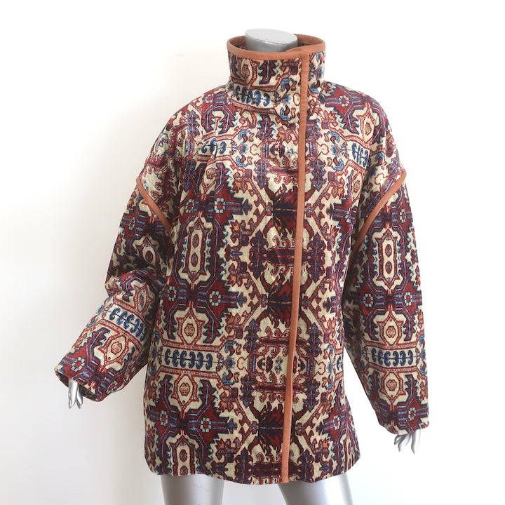 Isabel Marant Greta Leather-Trim Printed Velvet Coat Multicolor Size 1