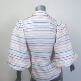 Zimmermann Zinnia Scallop Stripe Puff Sleeve Shirt White/Rainbow Cotton Size 0