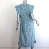 SEA Ida Smocked Midi Dress Blue Floral Print Cotton Size Small