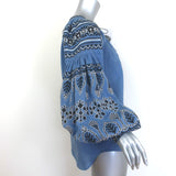 Vita Kin Shedever Embroidered Tassel-Tie Blouse Blue Linen Size Extra Small