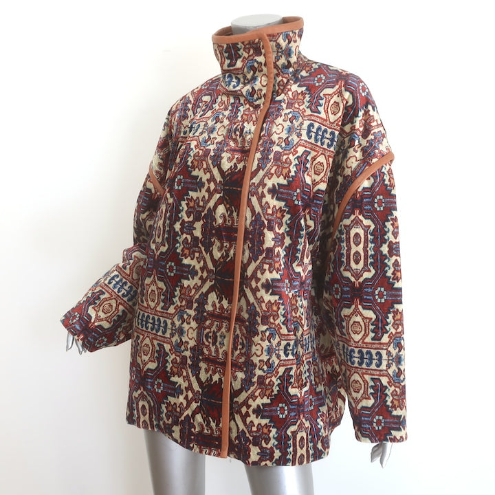Isabel Marant Greta Leather-Trim Printed Velvet Coat Multicolor Size 1