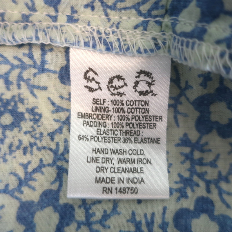 SEA Ida Smocked Midi Dress Blue Floral Print Cotton Size Small